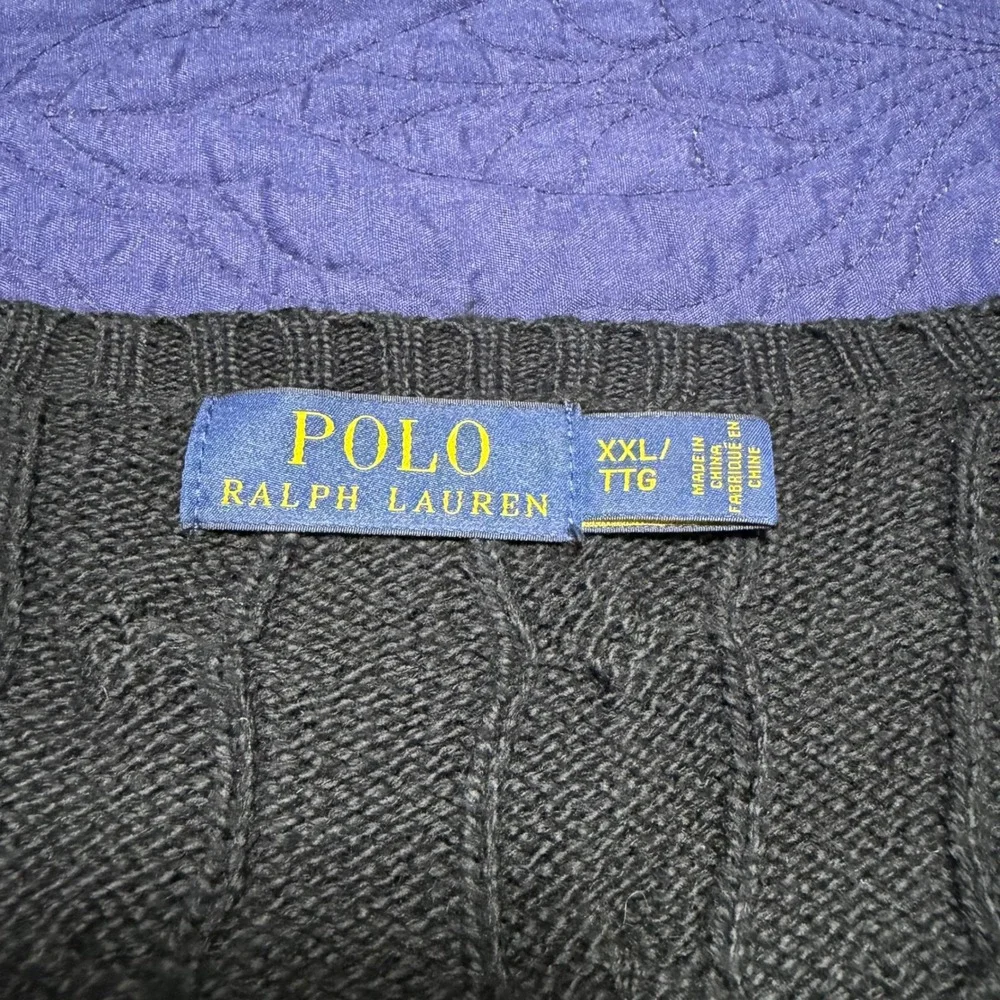 Polo Ralph Lauren Mens XXL Black Cable Knit Cotton Crewneck Sweater Pony Logo